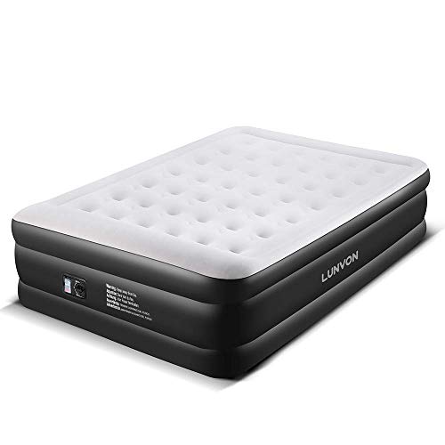 Lunvon Matelas Gonflable 2 Personnes Premium, Lit d'Appoint Pneumatique avec Pompe Electrique Intégrée, Sac de Rangement, 203 x 157 x 47CM