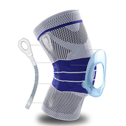 Manchon de compression à genouillère avec stabilisateurs latéraux + coussin en gel de rotule en silicone pour déchirure du ménisque, arthrite, jogging, sport, course à pied (simple) (M, Gris)