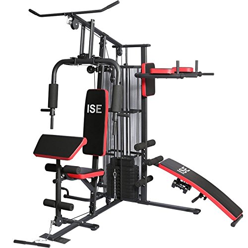 ISE Station de Musculation/Appareil de Musculation Fitness Multifonction Home Gym Complet avec Poids,Entraînement de Bras/Épaules/Poitrine/Abdomen/Dos & Jambe,SY-4009