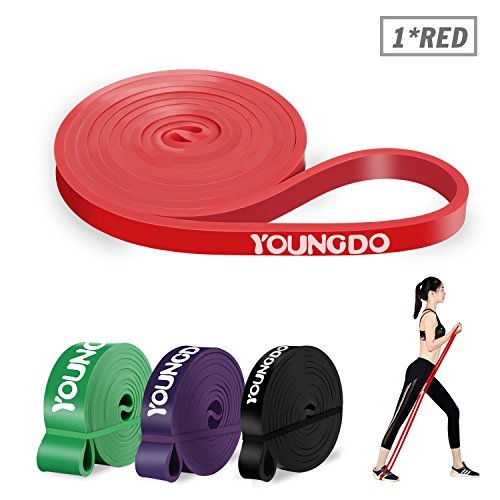 YOUNGDO Elastique Sport, Elastique de Sport Musculation, Bande de Résistance Exercer Musculation, Faire du Fitness Tractions Perte de Poids, Yoga Athlètes, Danseurs-4 Couleurs (Rouge)