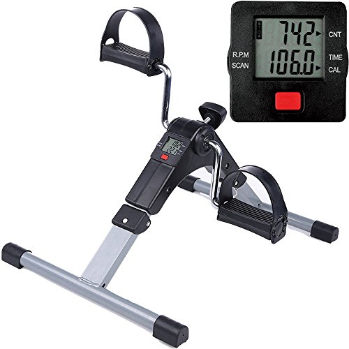 himaly Mini Velo d'appartement Pedalier Appareil Musculation Fitness Cardio Sport Homme Femme Accessoire Entrainement Entrainer Les Bras Jambes Reprendre de l'exercice Ecran LCD (Argent Pliable)