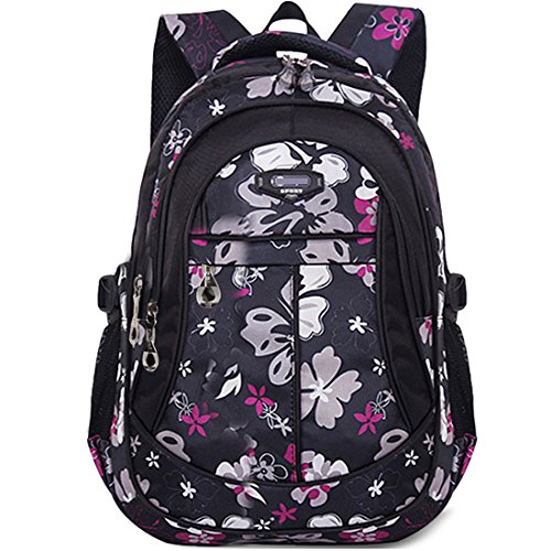 Sac à Dos Scolaire Ecole Sacs Scolaires Fille Garçon (Noir + Rose Rouge)