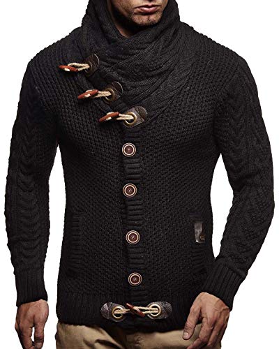 LEIF NELSON Gilet Tricot col Large - Homme LN4195, Schwarz, L