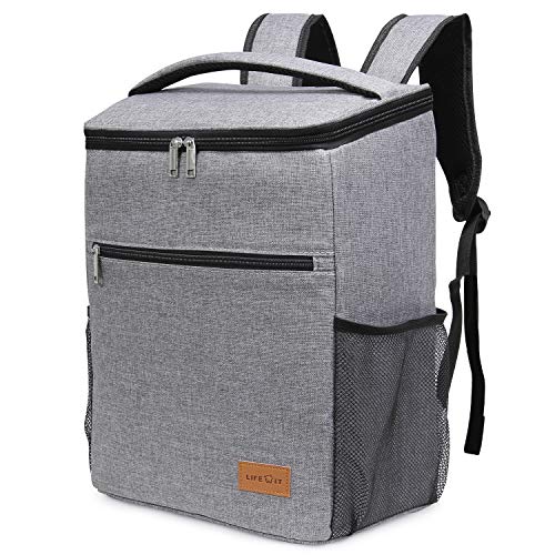 Lifewit 24L (30-Canette) Sac de pique-nique Sac à Dos Isotherme à Glacière Cooler Backpack Bag, Sac Isotherme Portable Pour Déjeuner Plage Pique-Nique Camping BBQ, Gris