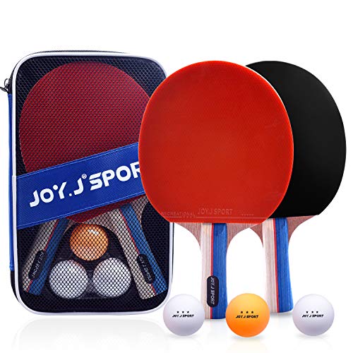 Joy.J Raquette de Ping Pong, 2 Raquette de Tennis de Table + 3Balle+ 1 Sac, Set de Tennis de Table pour Débutants et Joueurs Avancés