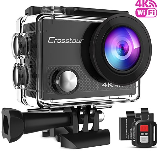 Crosstour Caméra Sport 4K Ultra HD Wi-FI 16MP avec Télécommande Appareil Photo Caméscope Étanche 30M 170 °Grand-Angle avec 2 Pouces LCD 2 Batteries Rechargeables 1050mAh et 18 Accessoires CT9000