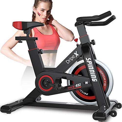 Dripex Vélo d'Appartement Vélo Spinning Appareil Fitness Sport Abdominal Dos Bras, Anti-Résistance Pouls de la Main+Capteur Fréquence Cardiaque+Frein Sécurité+LCD écran(2019 Modèle)