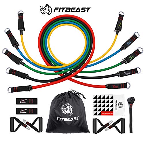 FitBeast Bande De Resistance Fitness, Bandes d'entraînement Extensibles pour Remise en Forme avec 5 Tubes de Fitness, 4 poignées en Mousse, Fitness pour la Maison, Fitness, kinésithérapie