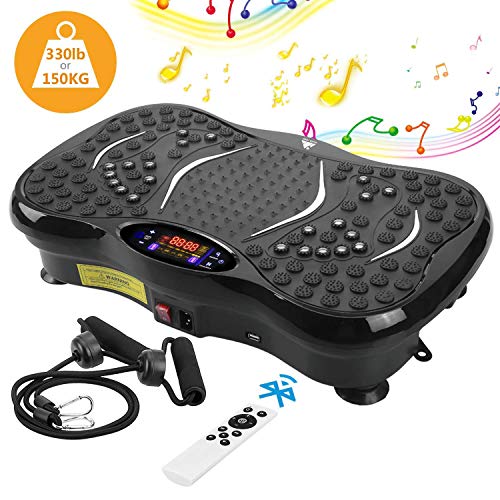 AGM Plateforme Vibrante Oscillante, Plate-Forme de Vibration 3D Accessoire de Fitness Appareil de Massage Perte de Poids Rapide 150KG capacité, Télécommande, 2 Bandes de Résistance et Bluetooth