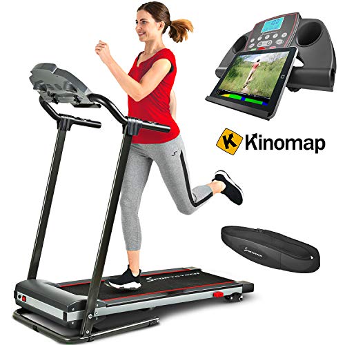 Sportstech F10 Tapis de Course Pliable - Vidéo Events & Multijoueur APP, Inclinaison de 18° en 3 étapes, système de Lubrification, Ceinture pulsée, 1PS, 10 km/h, 13 programmes d'entrainements