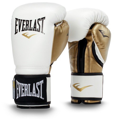Everlast Powerlock Gants de boxe d'entraînement en polyuréthane Article de boxe L Blanc/doré (12 OZ)