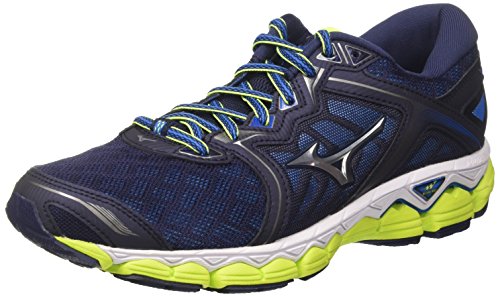 Mizuno Wave Sky, Chaussures de Running Homme, Multicolore (Peacoat/Silver/Safetyyellow), 46.5 EU