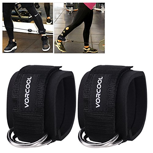 VORCOOL 2 pcs Rembourré cheville Sangles Sport D-anneau Cheville Poignets pour Gym Workouts Câble Machines Jambes Abs Glute Exercices avec Carry Bag (Noir)