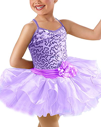 OBEEII Justaucorps de Danse Classique Paillettes Tutu Ballet Léotard sans Manches pour Gymnastique Performance Costume Violet 3XL