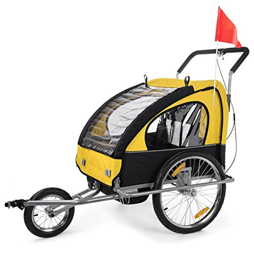 SAMAX Remorque Vélo convertible Jogger 2en1 en Rouge/Noir - Silver Frame