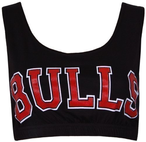 Purple Hanger - Brassière Femme Haut Court Débardeur Sans Manche Extensible Encolure Arrondie Chicago Basketball Université Américaine Imprimé 'Bulls' - Noir, 36-38