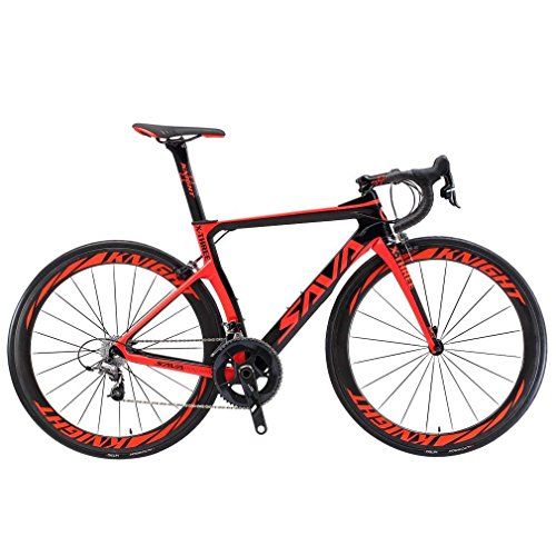 SAVADECK Velo de Route Carbone, Phantom 3.0 700C Vélo de Course Homme Fibre de Carbone Shimano Ultegra 8000 22-Vitesses Système Michelin 25C Pneus Selle Fi'zi: k Route (Rouge,50cm)