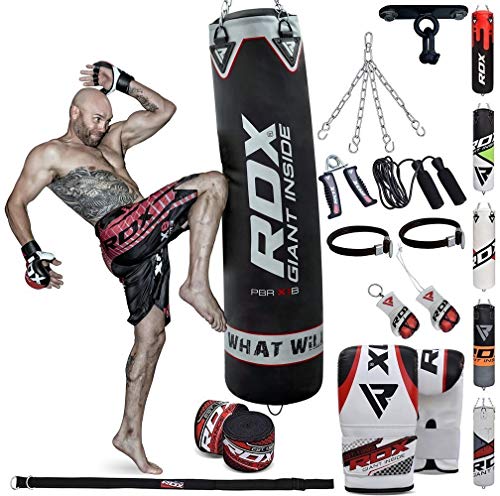 RDX 13PC Sac de Frappe 4FT 5FT Rempli Lourd Punching Ball MMA Muay Thai Kickboxing Arts Martiaux Kit Boxe avec Gants Chaine Suspension Support Plafond Punching Bag