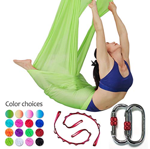 E-Bestar 5 Mètres Kits de Yoga Aerial Yoga Yoga Hamac Pour Pilates Danse Yoga Anti-gravité Yoga Aerial Silks Aérienne Yoga Yoga Strap (Vert clair)
