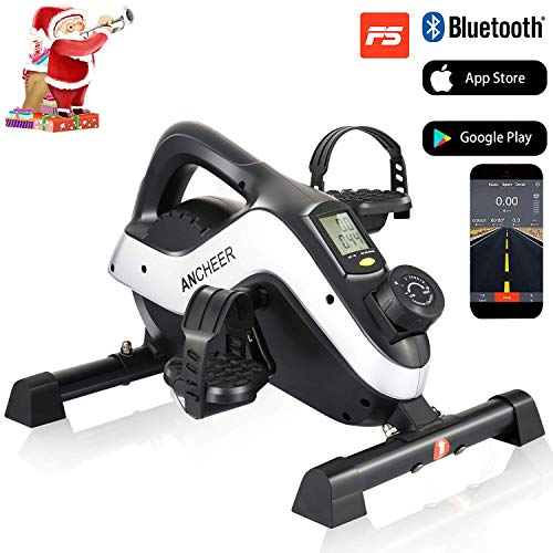 Profun Mini-Vélo Pédalier d'Appartement Portable 8 Niveaux de Résistance magnétique, Vélo d'exercice avec Moniteur LCD pour Exercer Jambes/Bras Maison&Bureau (Noir+Argent(APP))