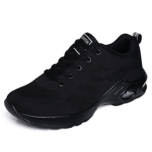 Nouveau Femmes Air Sports Chaussures de Course Choc Absorbant Trainer Courir Jogging Trainers Unisexe Gym Trainers Fitness Léger Chaussures, All Black, 38 EU