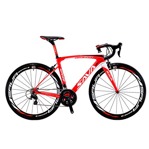 Vélos de Route Carbone, SAVA 700C Velo de Course Homme 22 Vitesses Shimano 105 5800 Group et Selle fizik Route (Rouge&Blanc, 520)