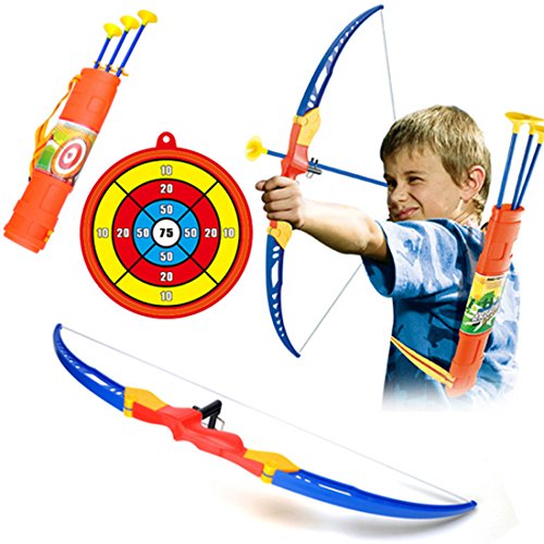 Rolanli l'arc et La Flèche Jouet Emulational pour Enfants Tir à l'arc Ensemble avec 1 Arc 3 Flèches 1 Carquois et 1 Cible