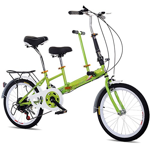 20 'Vélo Tandem Pliant Vélo De Famille 2 Seater 7 Vitesse Stable Cadre Solide Vert
