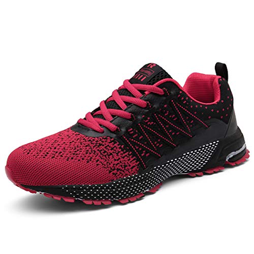 SOLLOMENSI Chaussures de Sport Running Basket Homme Femme Course Trail Entraînement Fitness Tennis Respirantes 44 EU A Rouge