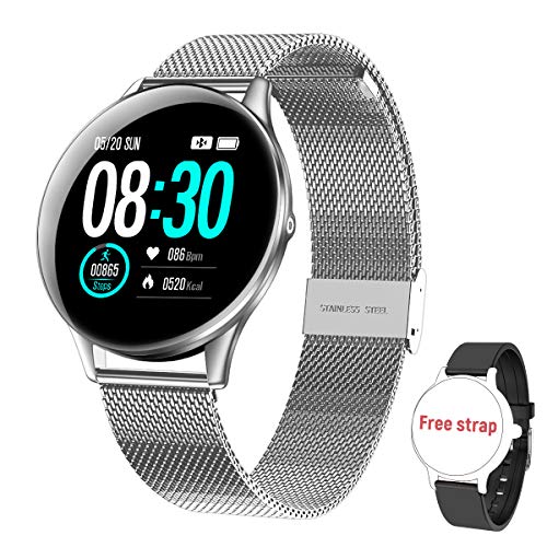 Montre Intelligente étanche IP68, HopoFit HF05 Bluetooth Sport Bracelet avec Cardiofréquencemètre,Podomètre,Sommeil,Tension Artérielle,Notification Téléphonique, pour Android iOS Homme Femme(Silver)