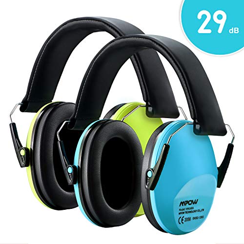 Mpow Casque Anti-Bruit pour Enfants, 2 pcs, Casque antibruit pour Enfants avec Sacs de Transport, Réduction du Bruit NRR 25dB, Protège-Oreilles pour la Chasse/Tir/Course Automobile/Voyages- Vert+Bleu