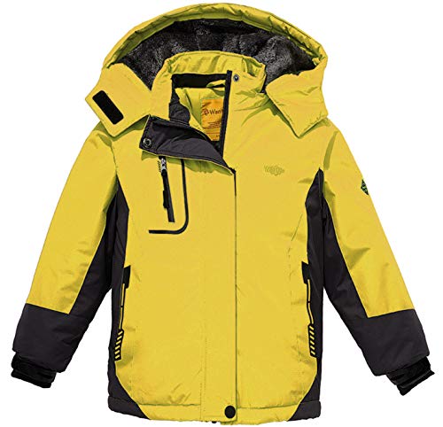 Wantdo Fille Anorak de Ski à Capuche Ski avec Doublure Imperméable Veste de Pluie Parka d'hiver Jaune 8