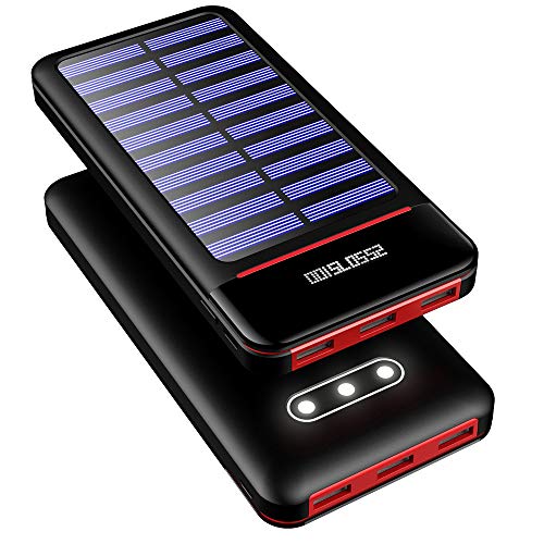 RLERON Batterie Externe 25000mAh Solaire Power Bank Chargeur LCD Display 3 Ports USB & 2 Entrées(Type-C & Android Device) Haute Vitesse et Technologie pour iPhone,iPad, Android Smartphone,Tablettes et