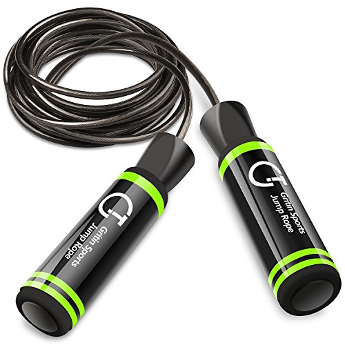 Corde à Sauter, Gritin Jump Skipping Rope Réglable - Roulements à Billes en Acier Ergonomique - La Poignée Souple et Câble Ajustable pour Fitness, Boxe, Double Unders, Crossfit, GYM