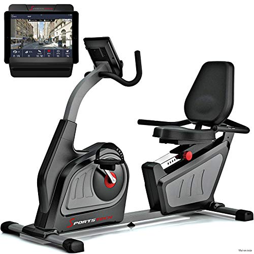 Sportstech Vélo d‘Appartement Semi-allongé ES600 ergomètre allongé avec Commande par Application Smartphone et générateur d’électricité, Ceinture Cardio optionnelle, Dossier, Dispositif Cardio HRC