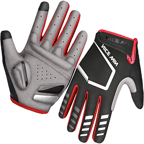 LOHOTEK Gants de Cyclisme de Bicyclette de Moto de Rembourré de Montagne de Bicyclette d'autoroute de Hommes Femmes Écran Tactile Antidérapant (S, Rouge)