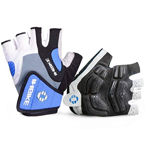 INBIKE Gants Cyclisme Demi-Doigts pour Velo VTT Gant 5mm Gel Rembourrés Anti-Choc Respirant Eté(Bleu,M,Demi-Doigt)