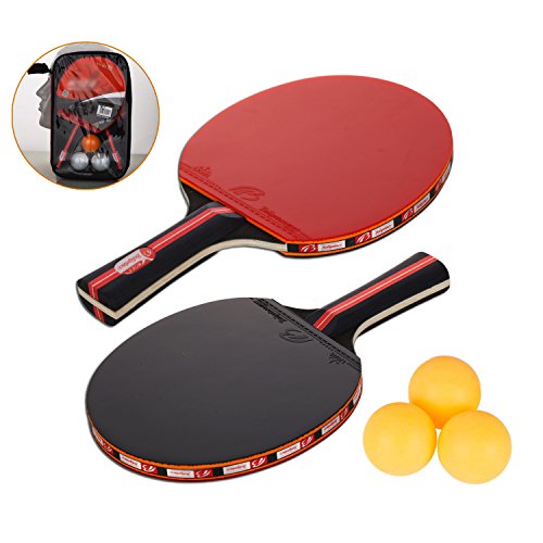 Amaza Raquette De Ping Pong Professionnel avec Sac Portable - 2 Pieces Raquettes de Tennis de Table en Caoutchouc Premium Double Face + 3 Balles pour Les Formateurs, Amateurs, Débutants, Expert