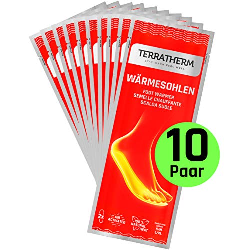 TerraTherm Semelles chauffantes - 10 Paires S, chaufferettes pour Tout Type de Chaussure, Chauffe Pieds, Chaleur 100% Naturelle, Semelles chauffantes pour Chaussures, Chaleur jusqu'à 8 Heures