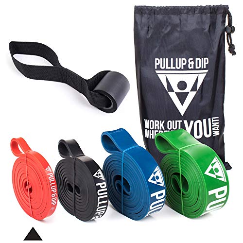 PULLUP & DIP Bandes de Résistance Bande Élastique avec Sac, Guide d'exercice et Ancrage de Porte (Sets), Bandes de Traction, Pull-Up, Bande de Fitness (Extra Light (Rouge))