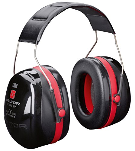 3M Peltor Optime III - Casque antibruit en serre-tête pliable - Pour milieu bruyant et stressant - Atténuation 35 dB - 1 x casque antibruit noir/rouge