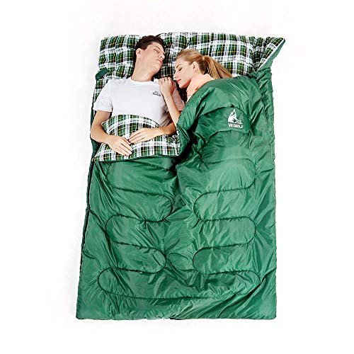 Sac de Couchage Double Grand Froid - Détachable Sac de Couchage 2 Personnes Adulte 3 Saisons de Flanelle de Coton, Confortable et Chaud pour Camping, 145 * 220cm, Température Confort :5-15℃