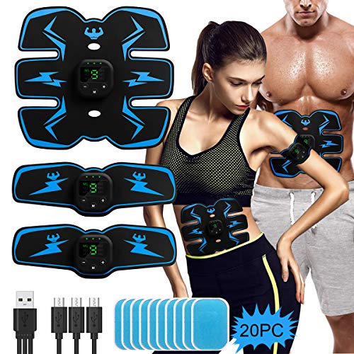 PiAEK Ceinture Abdominale Electrostimulation,Electrostimulateur Musculaire EMS Stimulateur Appareil Abdominale Femme Homme Entraînement pour Abdomen/Bras/Jambes Formation Corps 3 in 1 USB Charger