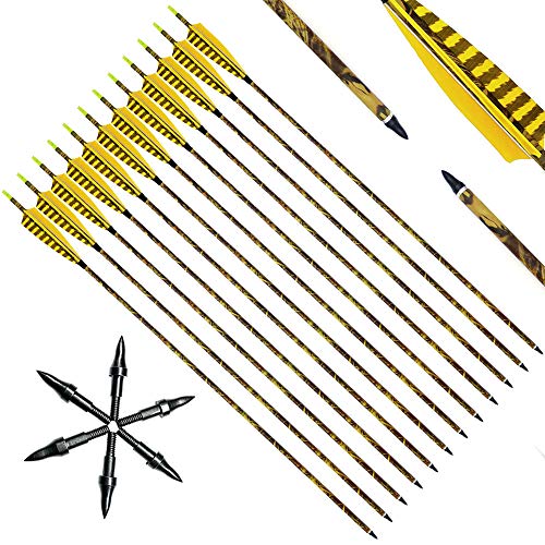 Narchery Flèches et Arcs Carbone 31 Pouces, Flèches Tir à l’Arc pour Chasse et Entraînement, Plumes Naturelles 4.75 Pouces Sports et Loisirs, Couleur Camouflage 12 pcs