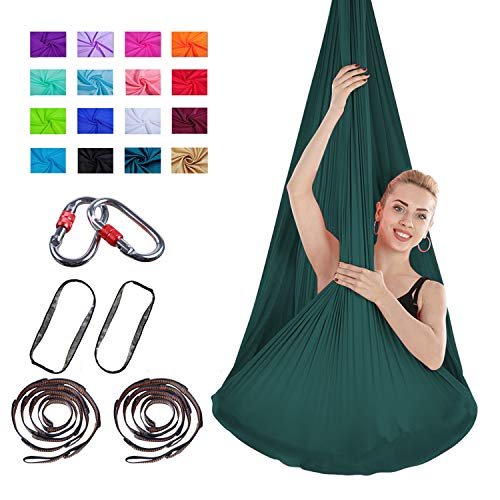 JQJPJOSIE Yoga aérien Elasticity Hamac Yoga intérieur Anti-gravité en Soie, sans nœuds, Contient des Boucles et Une Corde testées et certifiées - Beaucoup de Couleurs!