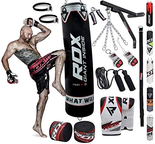 RDX Sac de Frappe Rempli Lourd MMA Punching Ball Muay Thai Arts Martiaux Kickboxing Kit Boxe avec Gants Chaine Suspension Support Mural Punching Bag