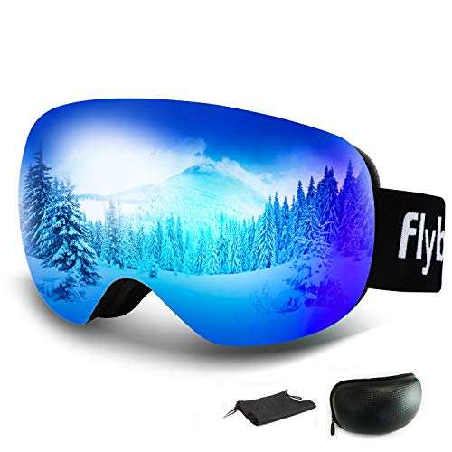 Flyboo Masque de Ski Lunettes de Snowboard Large Sphérique OTG sans Monture, Protection 100% UV 400, Anti-Buée Haute Visibilité, pour Hommes,Femmes et Jeunes