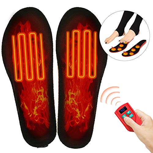 Bilisder Semelles Chauffante Réchauffeur de Pieds Electrique Rechargeable avec 3 Réglages de Chaleur et Télécommande sans Fil pour Hommes, Femmes (L)