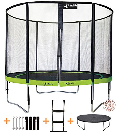 Kangui - Trampoline de Jardin Rond 305 cm + Filet + échelle + bâche + kit d'ancrage PUNCHI Aloe