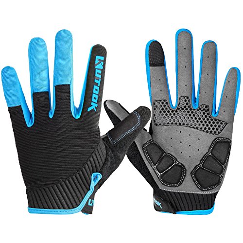 KUTOOK Cycliste Gants Homme pour Cyclisme VTT Velo Gants Complet Gel Rembourré Repose-Paume Silicone Antidérapant Confort Respirant(Bleu, L)